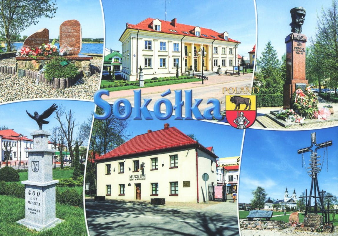 Sokółka - widok na zabytkowe budynki, ratusz, muzeum i pomniki w centrum miasta w województwie podlaskim