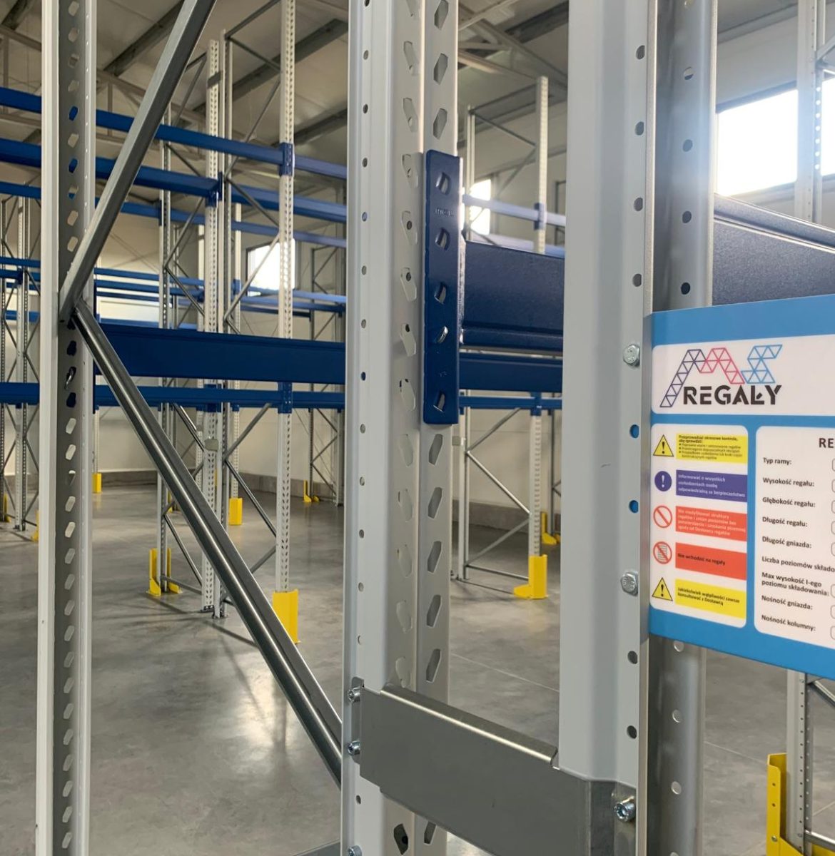 Regały paletowe 234 miejsca Białystok - magazyn części MIR-BEST ul. Bitwy Białostockiej System regałów paletowych 234 miejsca paletowe Białystok MIR-BEST maszyny budowlane MS Regały